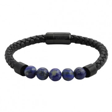 Braided Leather w Bead Bracelet 20 cm