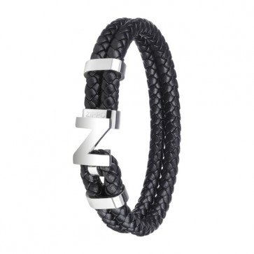 Flettet læderarmbånd  med stålspænde - 22 cm