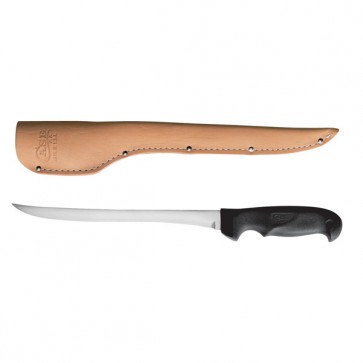 9" Fillet w/Leather Sheath, brown handle