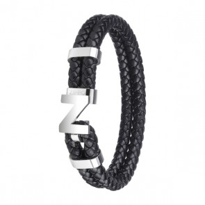Flettet læderarmbånd  med stålspænde - 20 cm